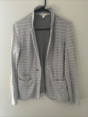 Caslon Striped Knit Blazer Women Size S Light Gray White Long Sleeve